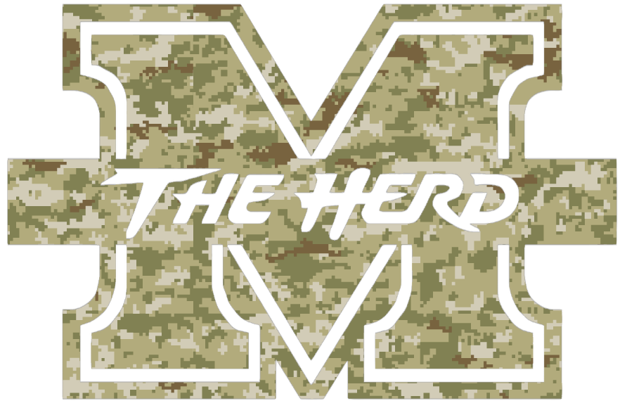 Marshall Thundering Herd Team Logo Salute to Service Camouflage Camo Vinyl Decal PICK SIZE