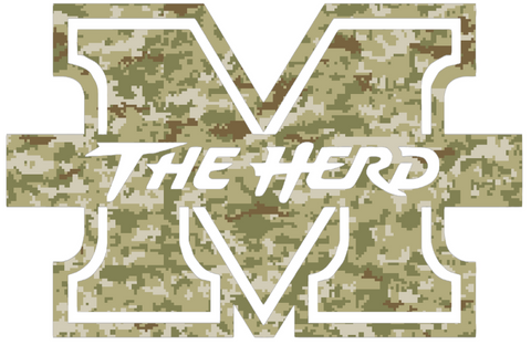 Marshall Thundering Herd Team Logo Salute to Service Camouflage Camo Vinyl Decal PICK SIZE