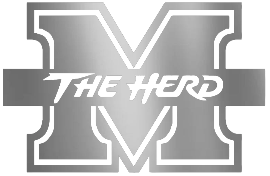 Marshall Thundering Herd SILVER CHROME MIRROR Team Logo Premium DieCut Vinyl Decal PICK SIZE