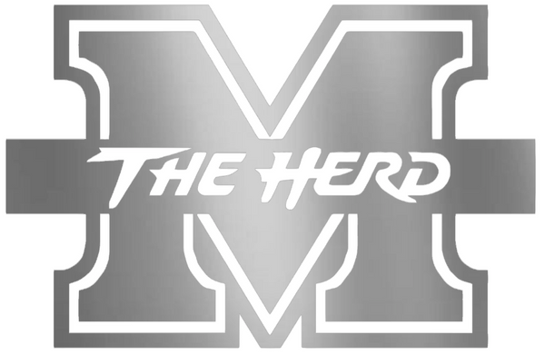 Marshall Thundering Herd SILVER CHROME MIRROR Team Logo Premium DieCut Vinyl Decal PICK SIZE