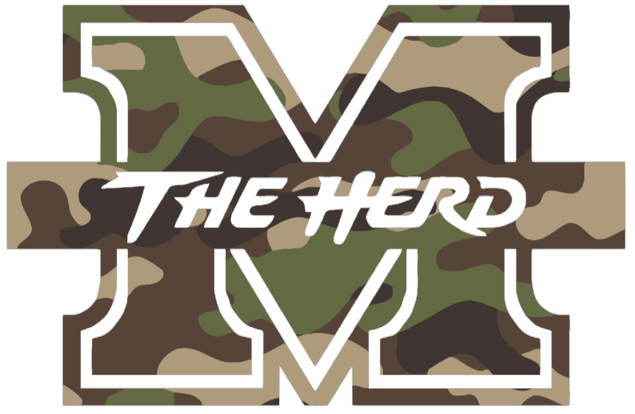Marshall Thundering Herd Woodland Camo Camouflage Team Logo Premium DieCut Vinyl Decal PICK SIZE