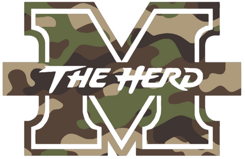 Marshall Thundering Herd Woodland Camo Camouflage Team Logo Premium DieCut Vinyl Decal PICK SIZE