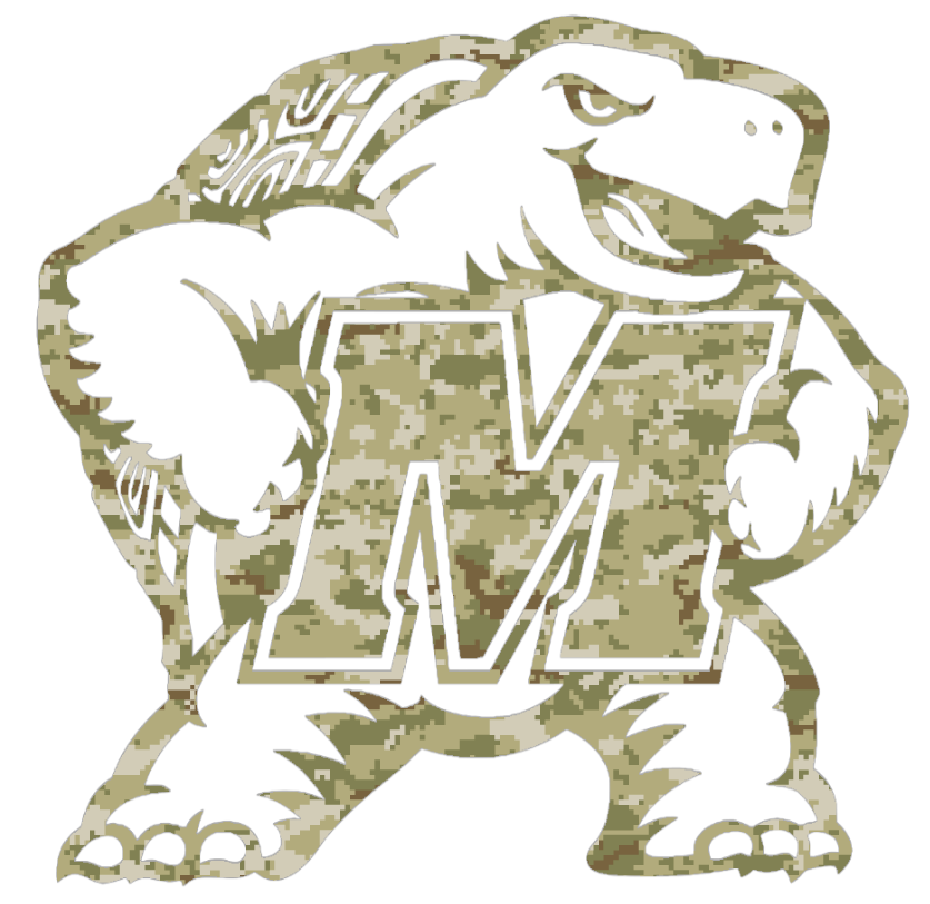 Maryland Terrapins Mascot Logo Salute to Service Camouflage Camo Vinyl Decal PICK SIZE