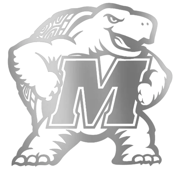 Maryland Terrapins SILVER CHROME MIRROR Mascot Logo Premium DieCut Vinyl Decal PICK SIZE