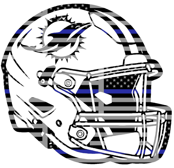 Miami Dolphins Football Helmet Thin Blue Line American Flag Premium DieCut Vinyl Decal PICK SIZE