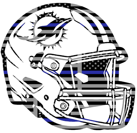 Miami Dolphins Football Helmet Thin Blue Line American Flag Premium DieCut Vinyl Decal PICK SIZE