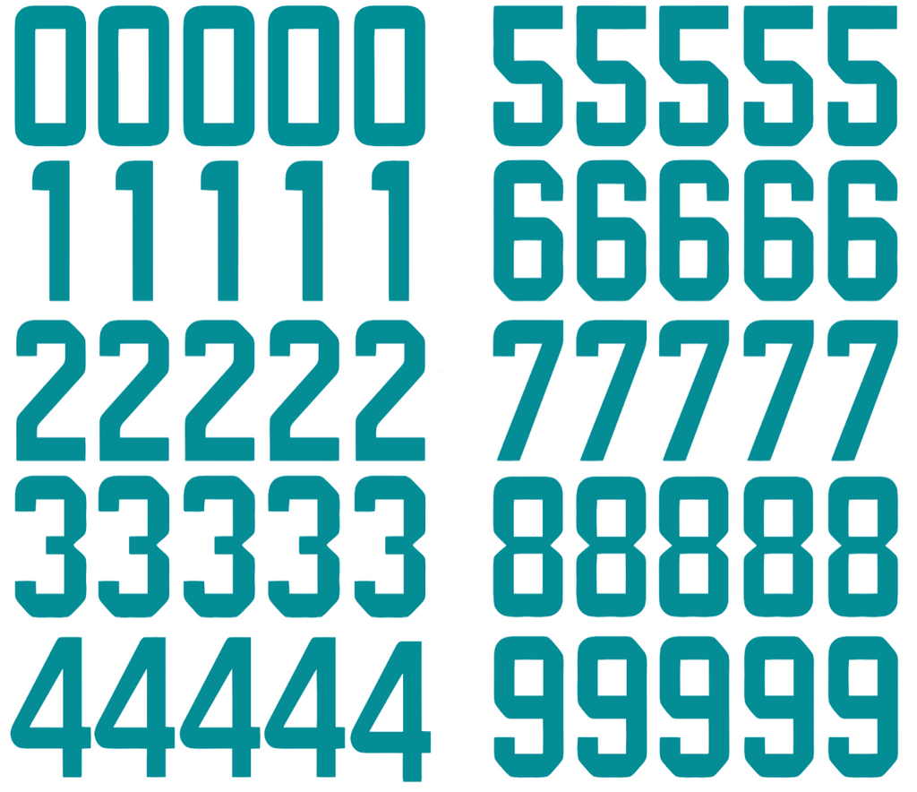 Miami Dolphins Jersey Style Vinyl Number Decal Sheet Set of 50 #0-9 - Pick Color & Size