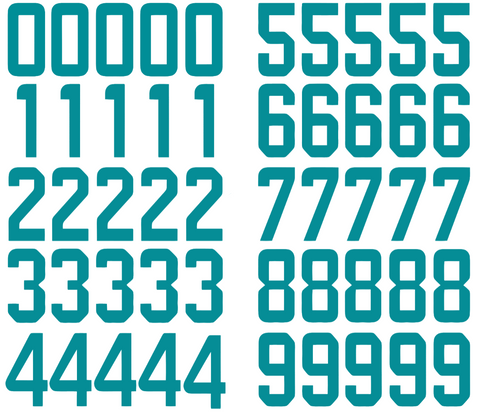 Miami Dolphins Jersey Style Vinyl Number Decal Sheet Set of 50 #0-9 - Pick Color & Size