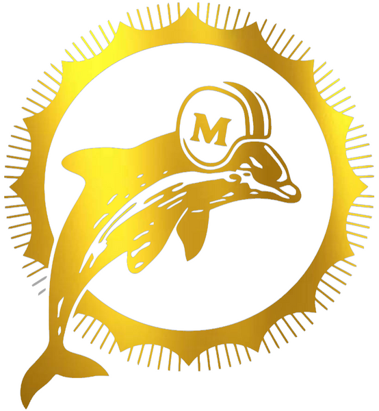 Miami Dolphins Gold Chrome Mirror Retro Throwback Logo Premium DieCut Vinyl Decal PICK SIZE