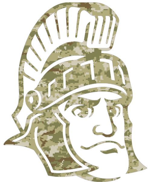 Michigan State Spartans Mascot Logo Salute to Service Camouflage Camo Vinyl Decal PICK SIZE