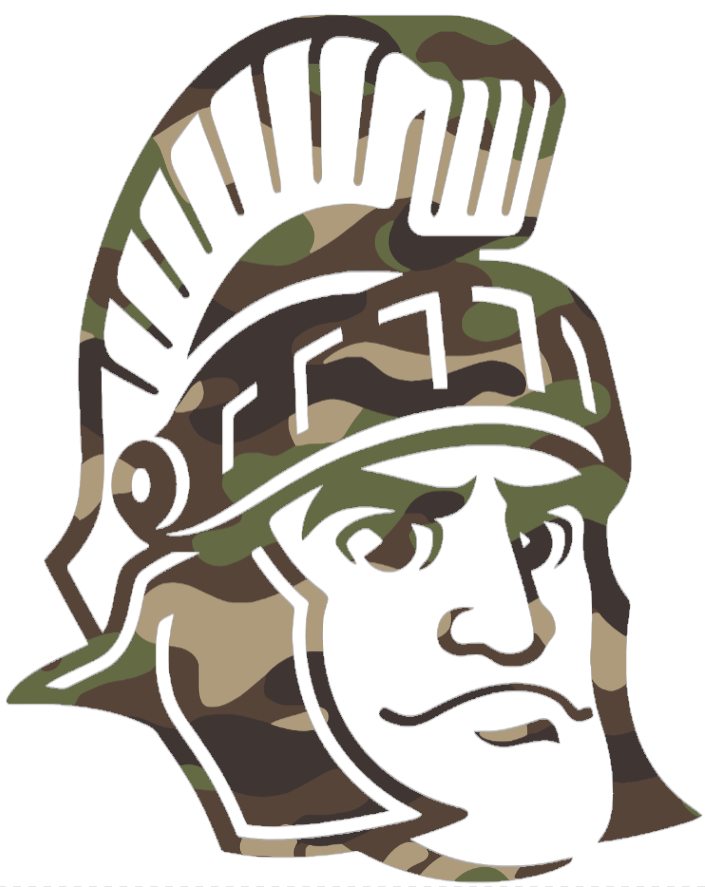 Michigan State Spartans Woodland Camo Camouflage Sparty Mascot Logo Premium DieCut Vinyl Decal PICK SIZE