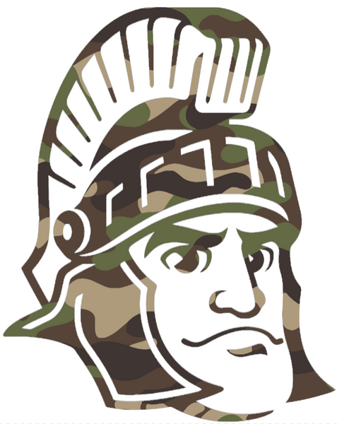 Michigan State Spartans Woodland Camo Camouflage Sparty Mascot Logo Premium DieCut Vinyl Decal PICK SIZE
