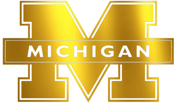 Michigan Wolverines GOLD CHROME MIRROR Alternate Logo Premium DieCut Vinyl Decal PICK SIZE