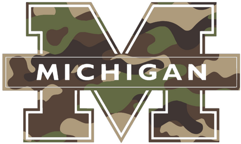 Michigan Wolverines Woodland Camo Camouflage Alternate Logo Premium DieCut Vinyl Decal PICK SIZE