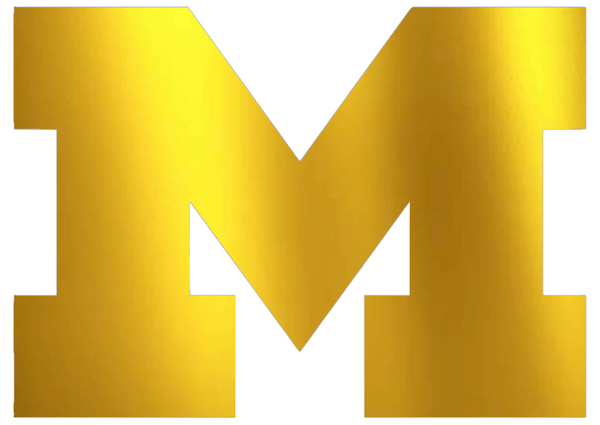 Michigan Wolverines GOLD CHROME MIRROR Team Logo Premium DieCut Vinyl Decal PICK SIZE
