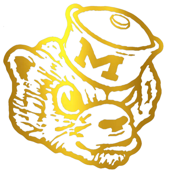 Michigan Wolverines GOLD CHROME MIRROR Retro Throwback Logo Premium DieCut Vinyl Decal PICK SIZE