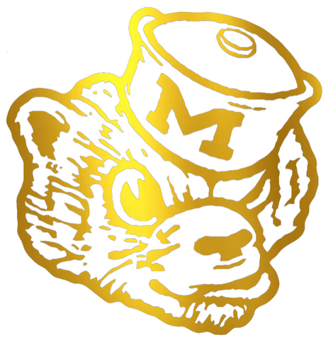 Michigan Wolverines GOLD CHROME MIRROR Retro Throwback Logo Premium DieCut Vinyl Decal PICK SIZE