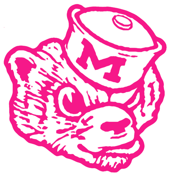 Michigan Wolverines Hot Pink Retro Throwback Logo Premium DieCut Vinyl Decal PICK SIZE