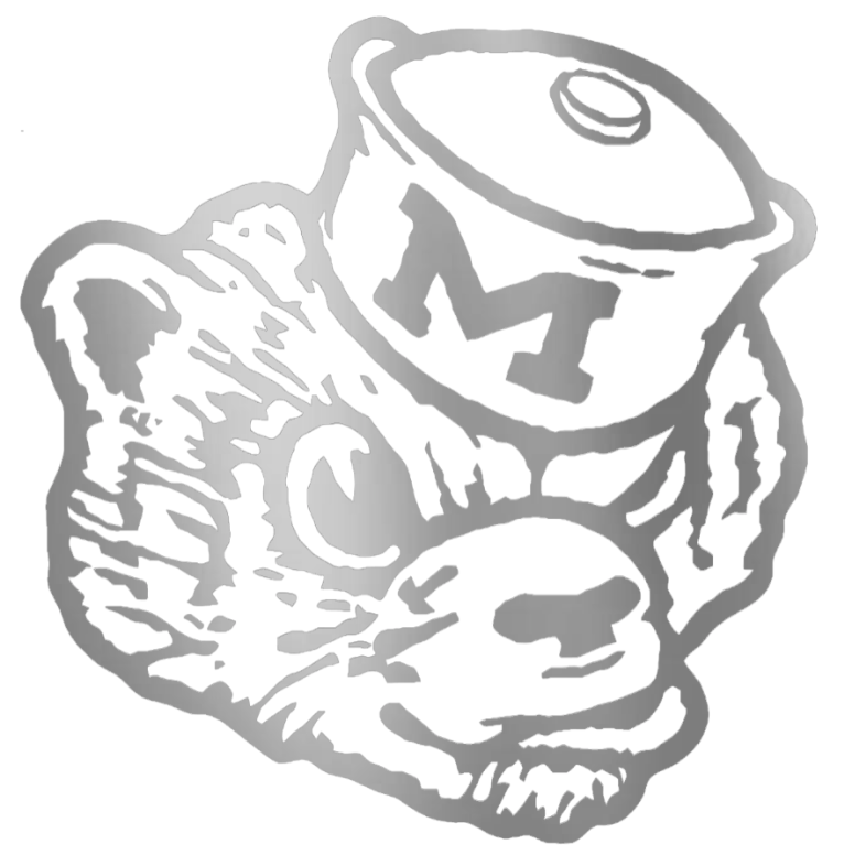 Michigan Wolverines SILVER CHROME MIRROR Retro Throwback Logo Premium DieCut Vinyl Decal PICK SIZE