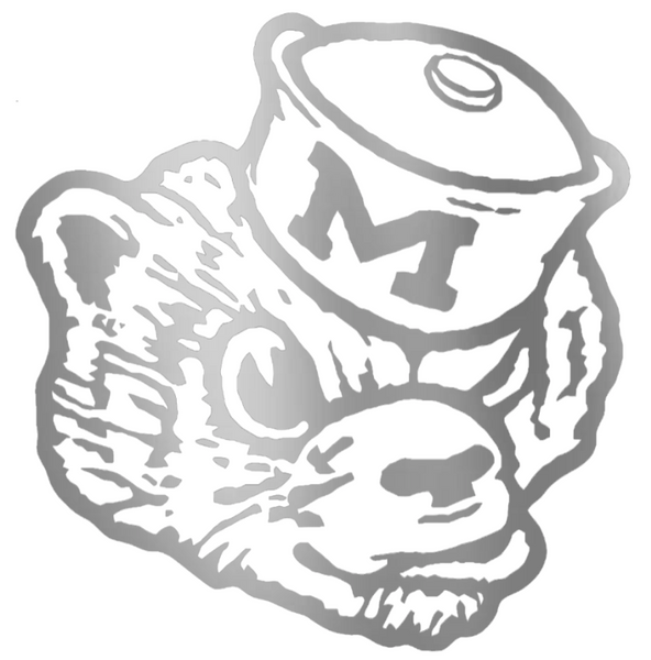 Michigan Wolverines SILVER CHROME MIRROR Retro Throwback Logo Premium DieCut Vinyl Decal PICK SIZE