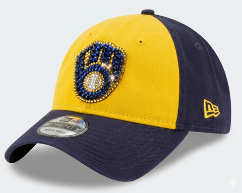 Milwaukee Brewers Swarovski Crystal Bling Womens Yellow New Era Adjustable Hat