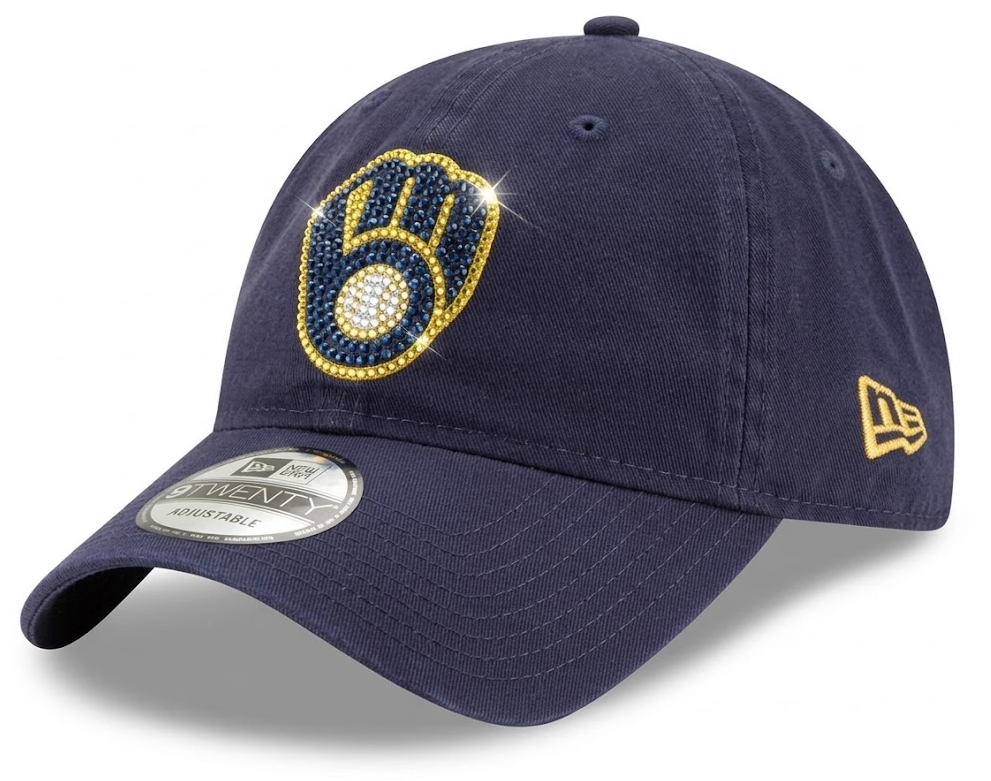 Milwaukee Brewers Swarovski Crystal Bling Womens Navy Blue New Era Adjustable Hat