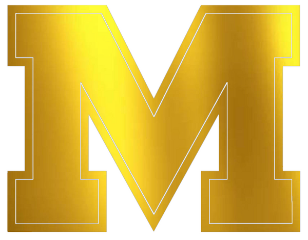 Ole Miss Mississippi Rebels GOLD CHROME MIRROR M Logo Premium DieCut Vinyl Decal PICK SIZE