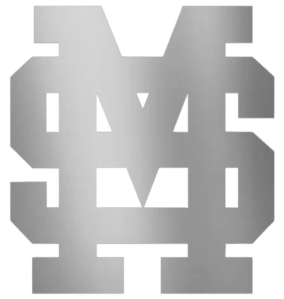 Mississippi State Bulldogs SILVER CHROME MIRROR MS Logo Premium DieCut Vinyl Decal PICK SIZE