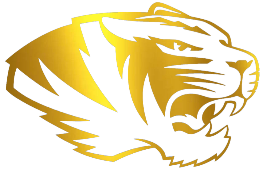 Missouri Tigers Mizzou GOLD CHROME MIRROR Alternate Team Logo Premium DieCut Vinyl Decal PICK SIZE