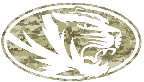 Missouri Tigers Team Logo Salute to Service Camouflage Camo Vinyl Decal PICK SIZE