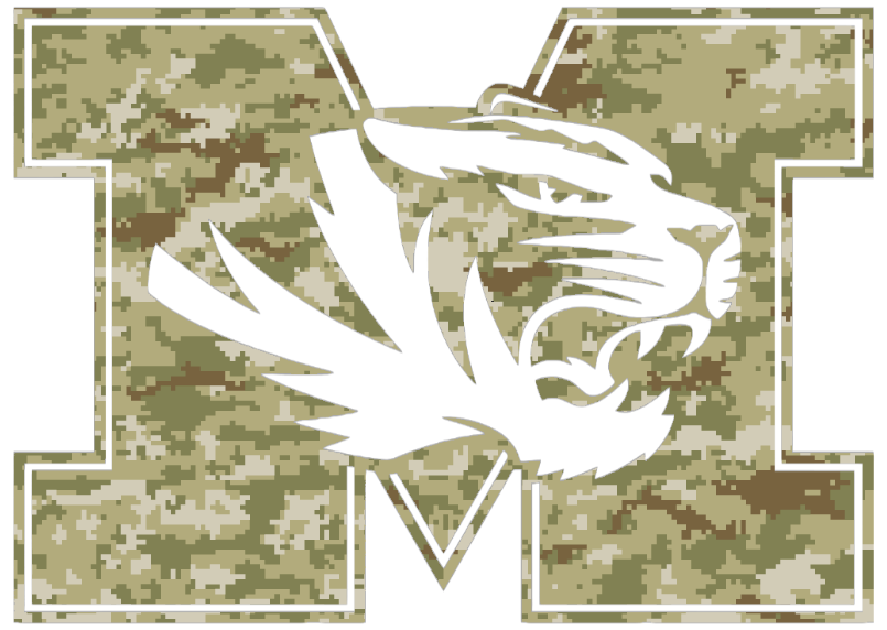 Missouri Tigers Retro Throwback Logo Salute to Service Camouflage Camo Vinyl Decal PICK SIZE