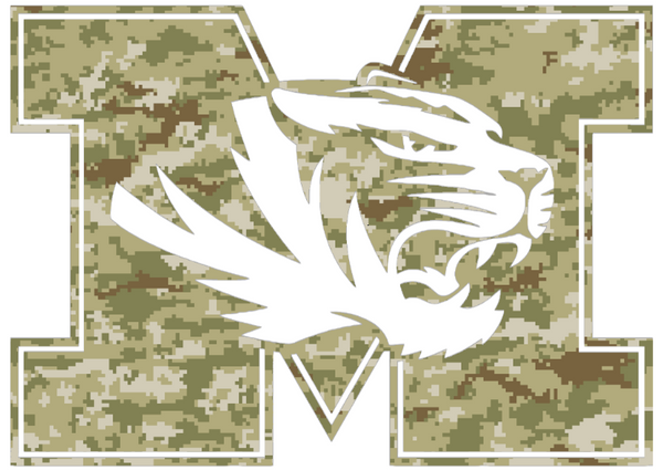 Missouri Tigers Retro Throwback Logo Salute to Service Camouflage Camo Vinyl Decal PICK SIZE