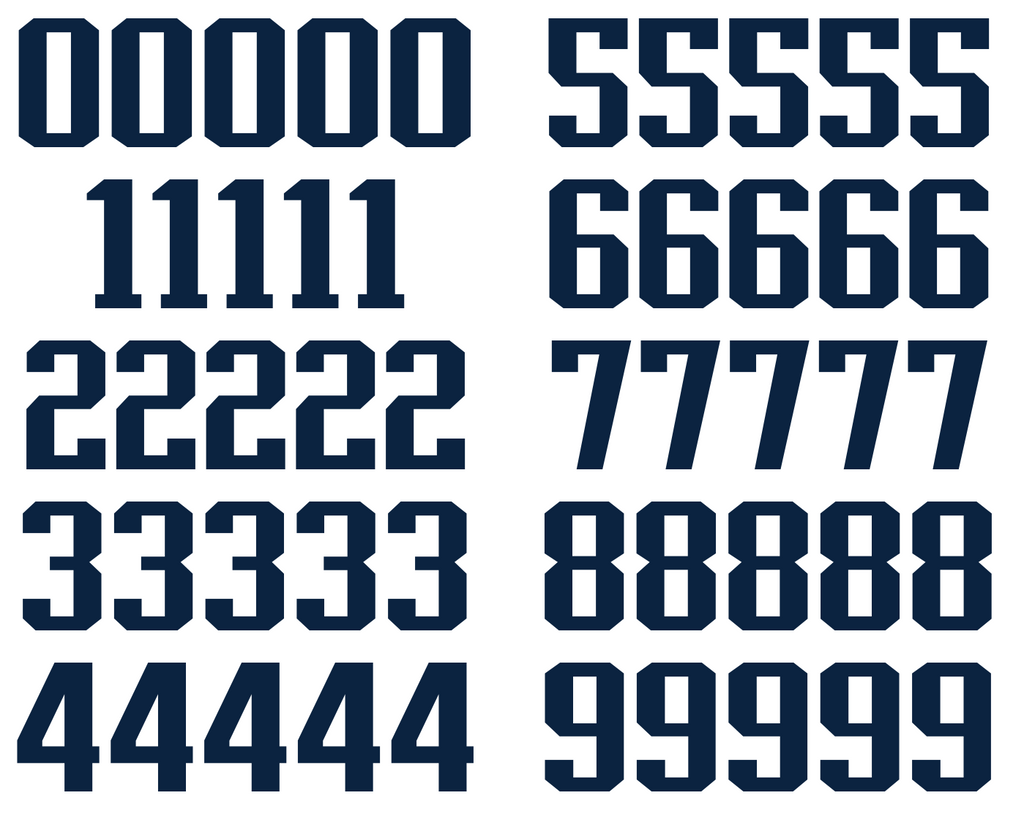 New England Patriots Jersey Style Vinyl Number Decal Sheet Set of 50 #0-9 - Pick Color & Size