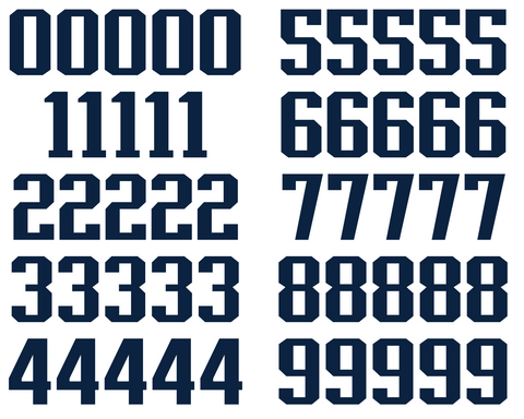 New England Patriots Jersey Style Vinyl Number Decal Sheet Set of 50 #0-9 - Pick Color & Size