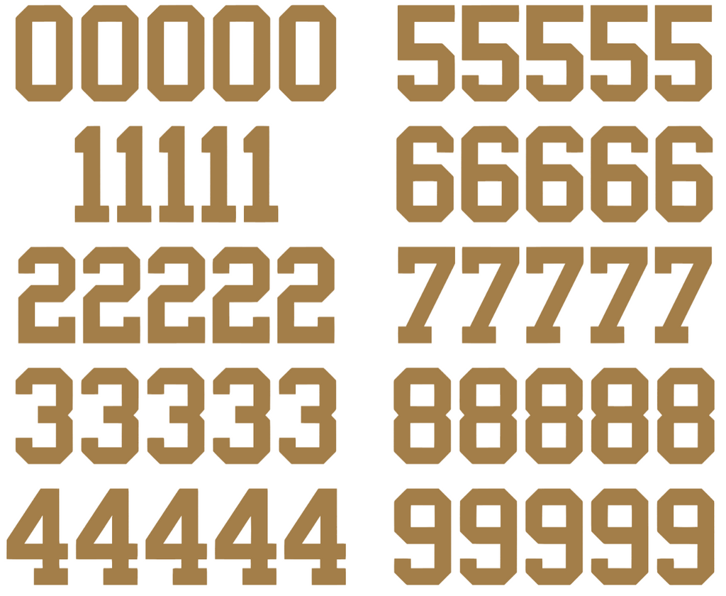 New Orleans Saints Jersey Style Vinyl Number Decal Sheet Set of 50 #0-9 - Pick Color & Size