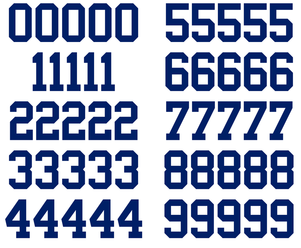 New York Giants Jersey Style Vinyl Number Decal Sheet Set of 50 #0-9 - Pick Color & Size