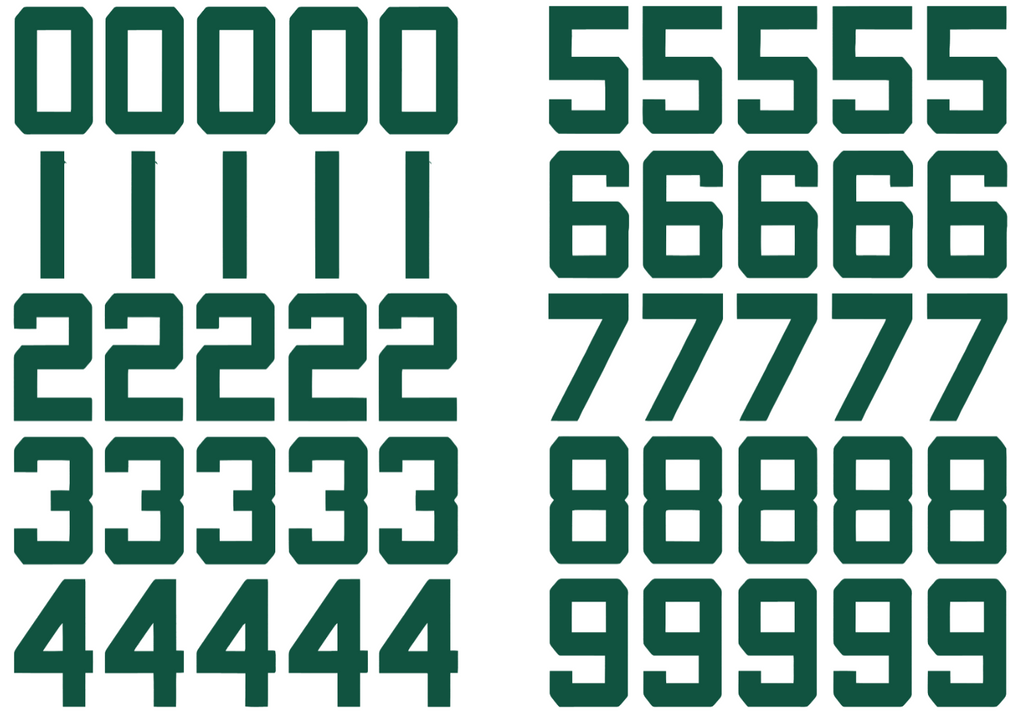 New York Jets Jersey Style Vinyl Number Decal Sheet Set of 50 #0-9 - Pick Color & Size