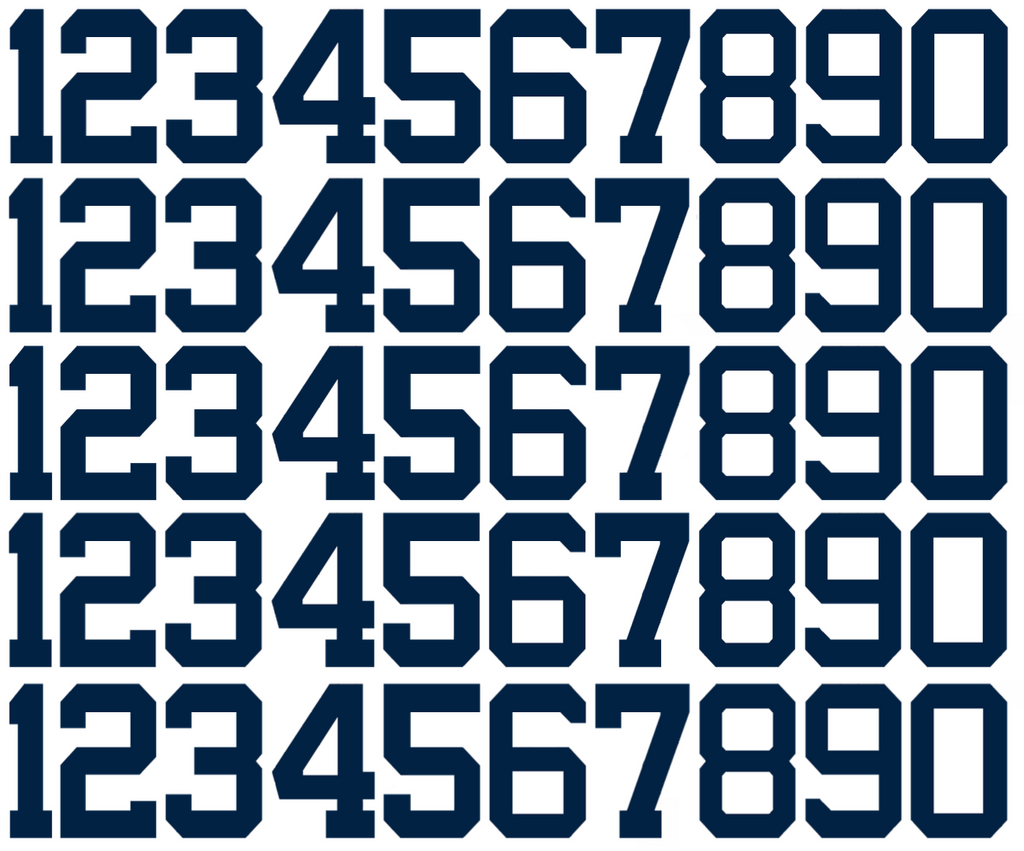 New York Yankees Baseball Helmet Jersey Style Vinyl Number Decal Sheet Set of 50 #0-9 - Pick Color & Size