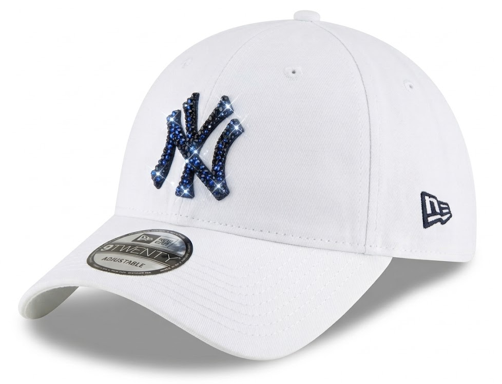 New York Yankees Swarovski Crystal Bling Womens White New Era Adjustable Hat