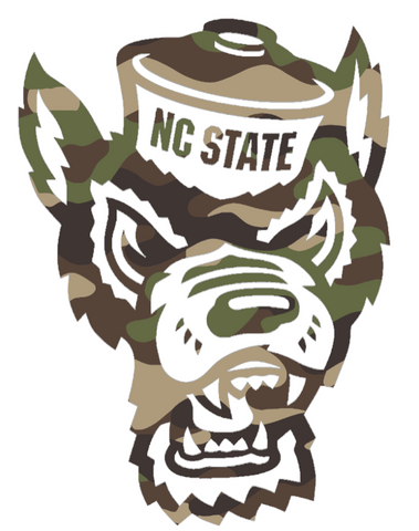 North Carolina NC State Wolfpack Woodland Camo Camouflage Mascot Logo Premium DieCut Vinyl Decal PICK SIZE