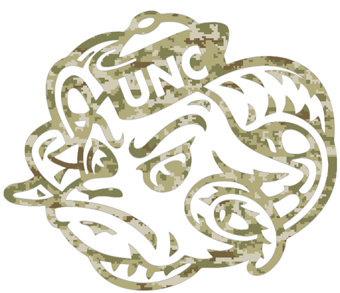 North Carolina Tar Heels Rameses Mascot Logo Salute to Service Camouflage Camo Vinyl Decal PICK SIZE