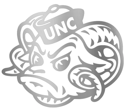 North Carolina Tar Heels SILVER CHROME MIRROR Rameses Mascot Logo Premium DieCut Vinyl Decal PICK SIZE