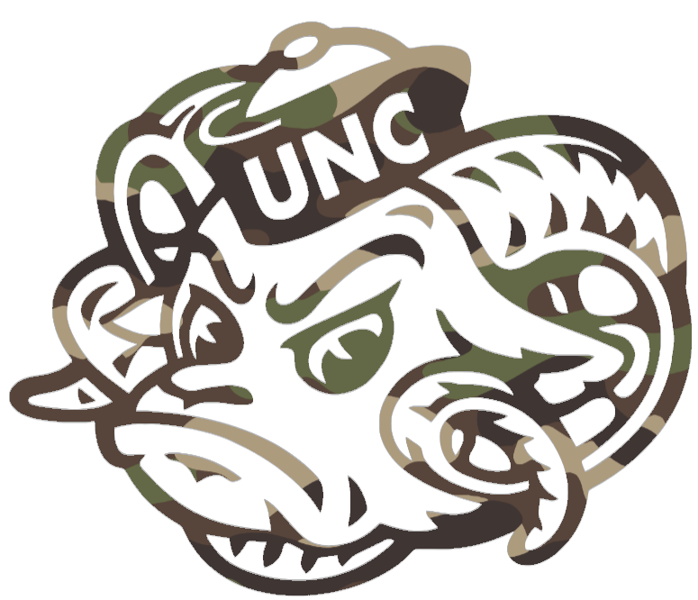 North Carolina Tar Heels Woodland Camo Camouflage Rameses Mascot Logo Premium DieCut Vinyl Decal PICK SIZE