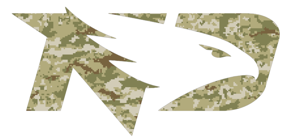North Dakota Fighting Hawks Team Logo Salute to Service Camouflage Camo Vinyl Decal PICK SIZE