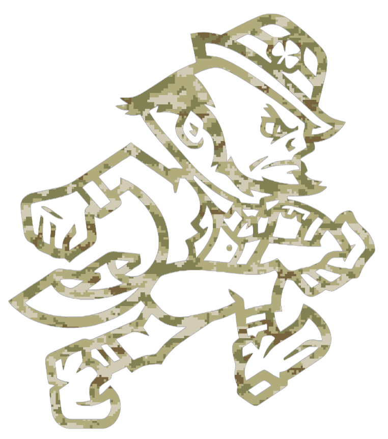 Notre Dame Fighting Irish Leprechaun Football Logo Salute to Service Camouflage Camo Vinyl Decal PICK SIZE