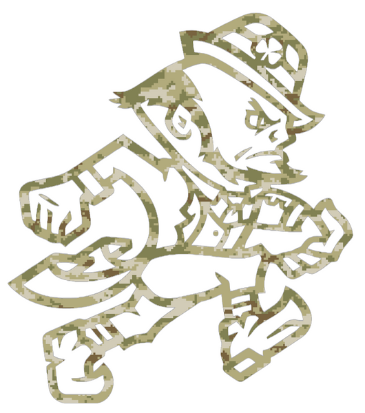 Notre Dame Fighting Irish Leprechaun Football Logo Salute to Service Camouflage Camo Vinyl Decal PICK SIZE