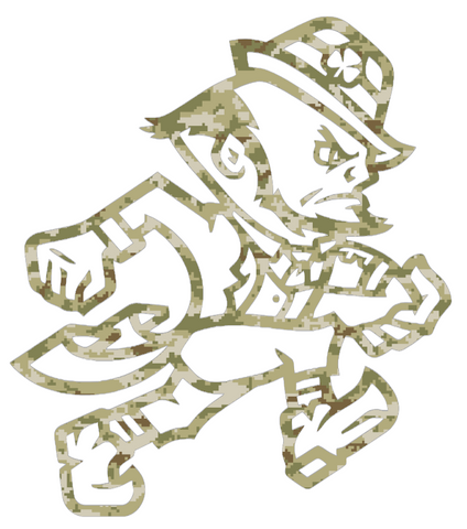 Notre Dame Fighting Irish Leprechaun Football Logo Salute to Service Camouflage Camo Vinyl Decal PICK SIZE