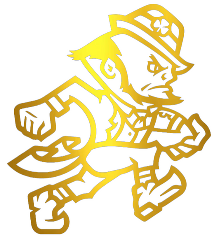 Notre Dame Fighting Irish GOLD CHROME MIRROR Leprechaun Football Logo Premium DieCut Vinyl Decal PICK SIZE