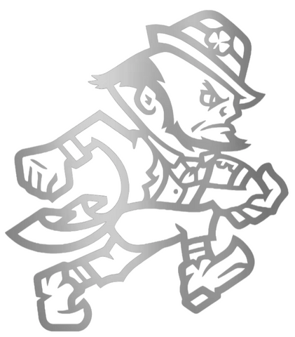 Notre Dame Fighting Irish SILVER CHROME MIRROR Leprechaun Football Logo Premium DieCut Vinyl Decal PICK SIZE