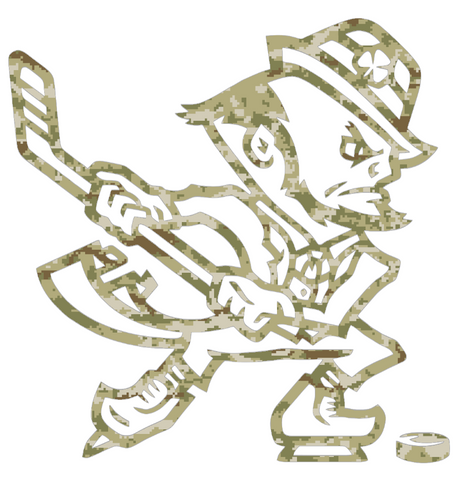 Notre Dame Fighting Irish Leprechaun Hockey Logo Salute to Service Camouflage Camo Vinyl Decal PICK SIZE